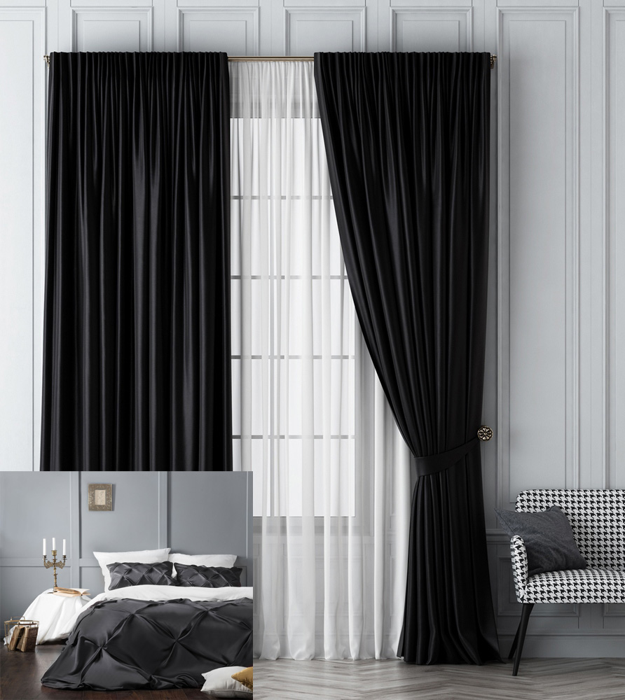 Черные шторы в гостиной фото